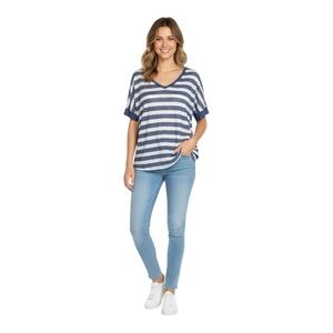 Abercrombie & Fitch Size L Blue White Short Sleeve Top